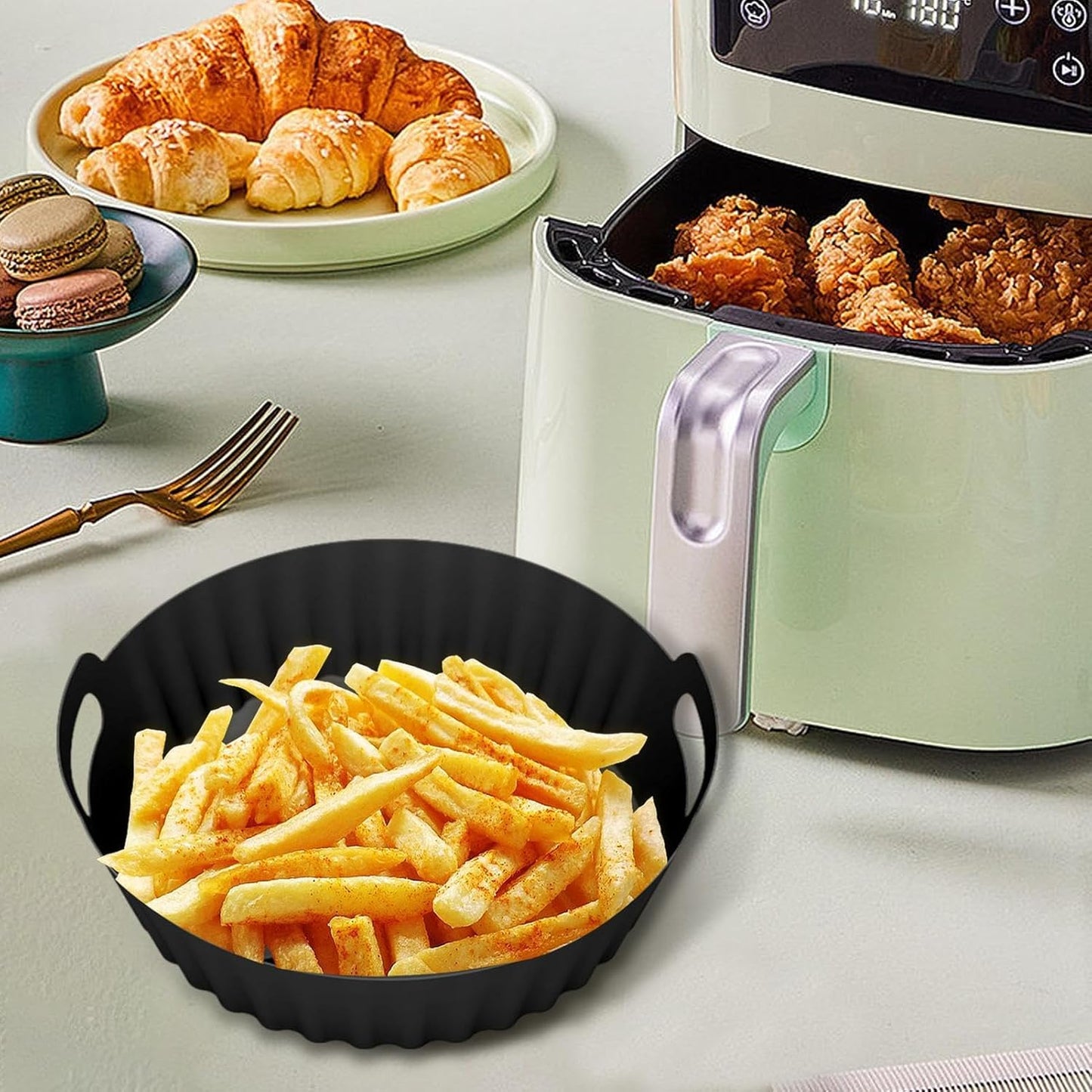 2 Pieces Silicone Hot Air Fryer Mold (20cm) Airfryer Silicone Baking Molds, Reusable Air Freezers, Silicone Saucepans, Hot Air Fryer, Oven, Microwave (A)