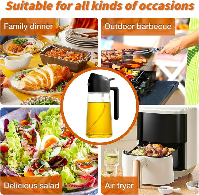 Premium 2-i-1 Oljeflaska i Glas med Sprayfunktion & Silikonpensel