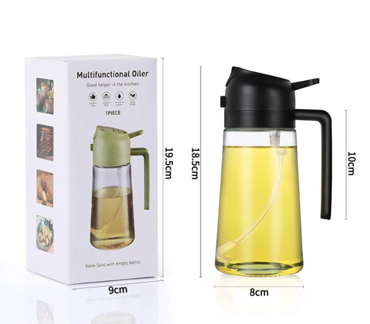 Premium 2-i-1 Oljeflaska i Glas med Sprayfunktion & Silikonpensel