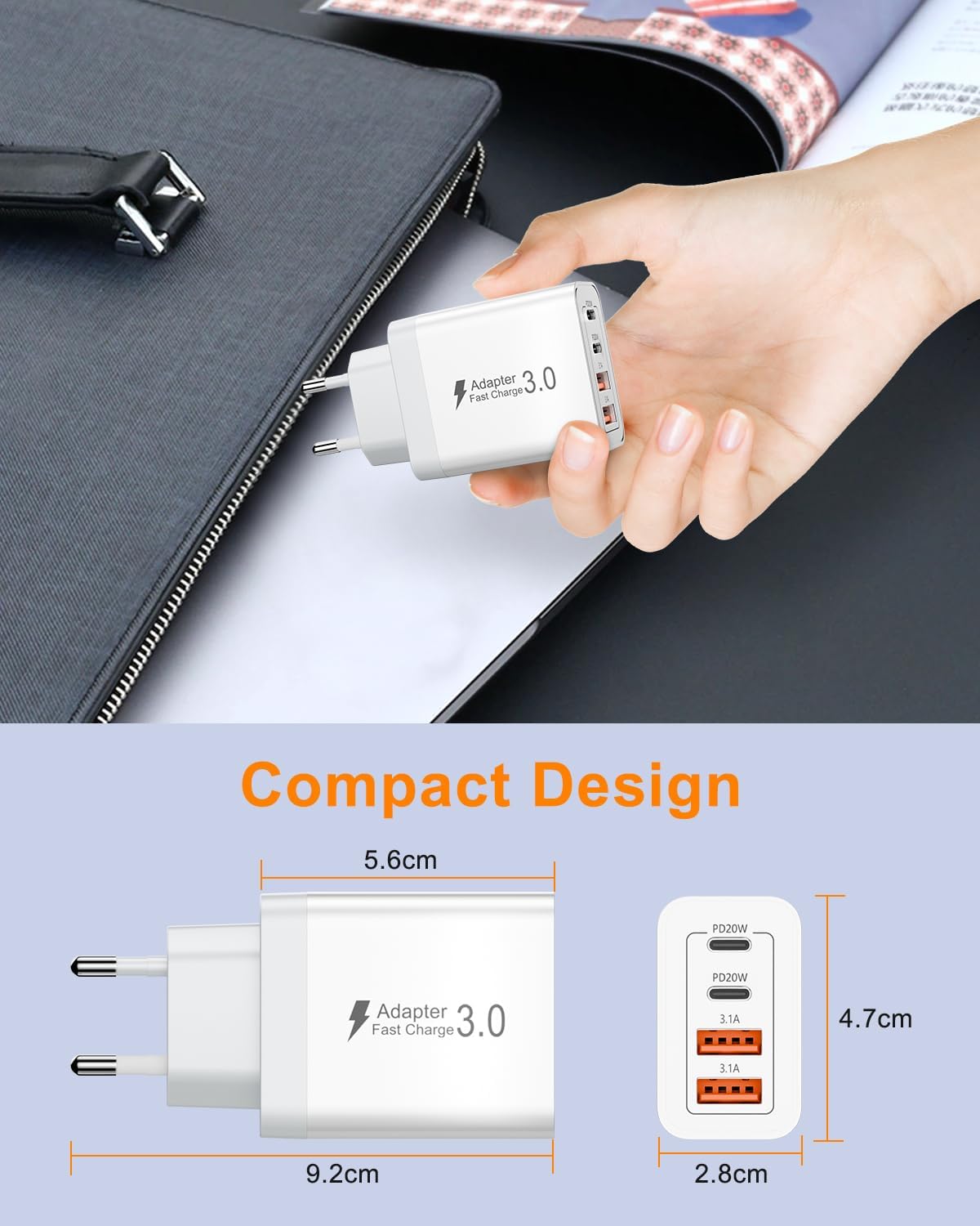 USB C Charger 40W Multiport Fast, USB Charger Socket