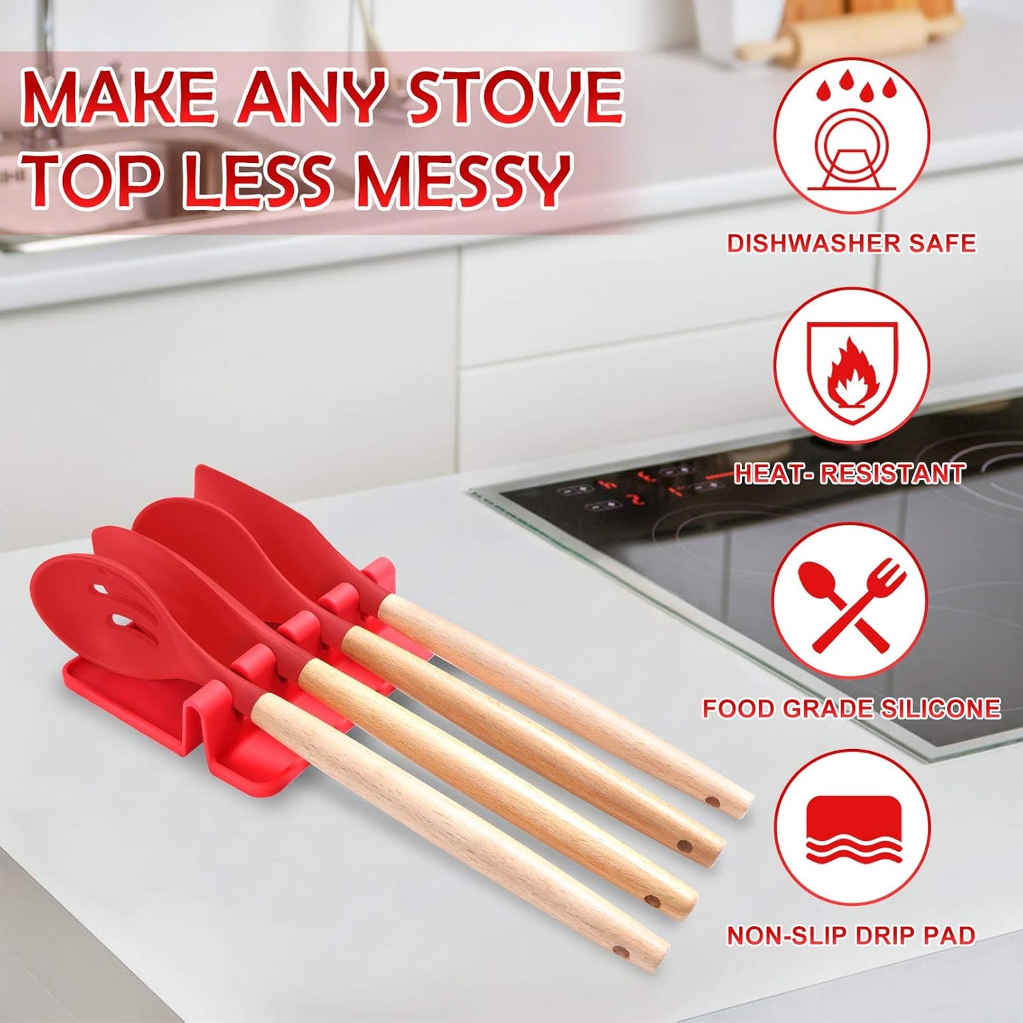 Kitchen Spoon Holder, Silicone Spoon Support, Utensil Support with Drip Pad, for Pot Lid, Spoon, Chopsticks