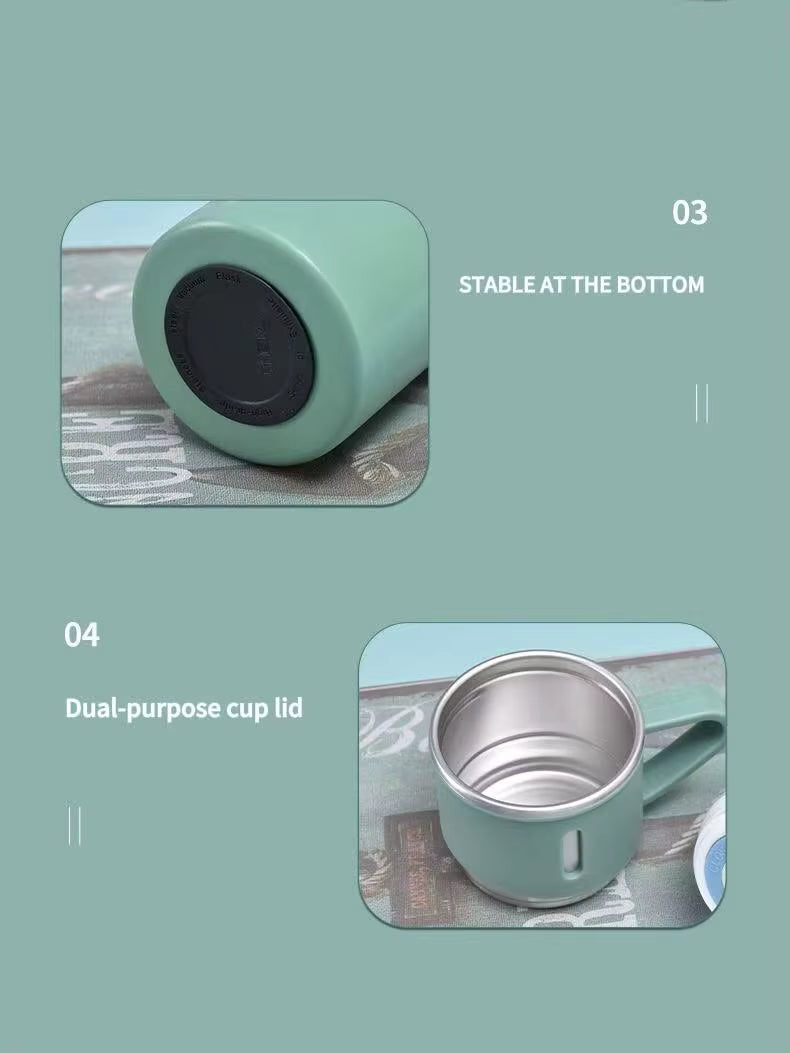 Rostfri Vattenflaska med 3 Muggar – Isolerad Termos med Handtag & Läckagesäkert Lock (500 ml)