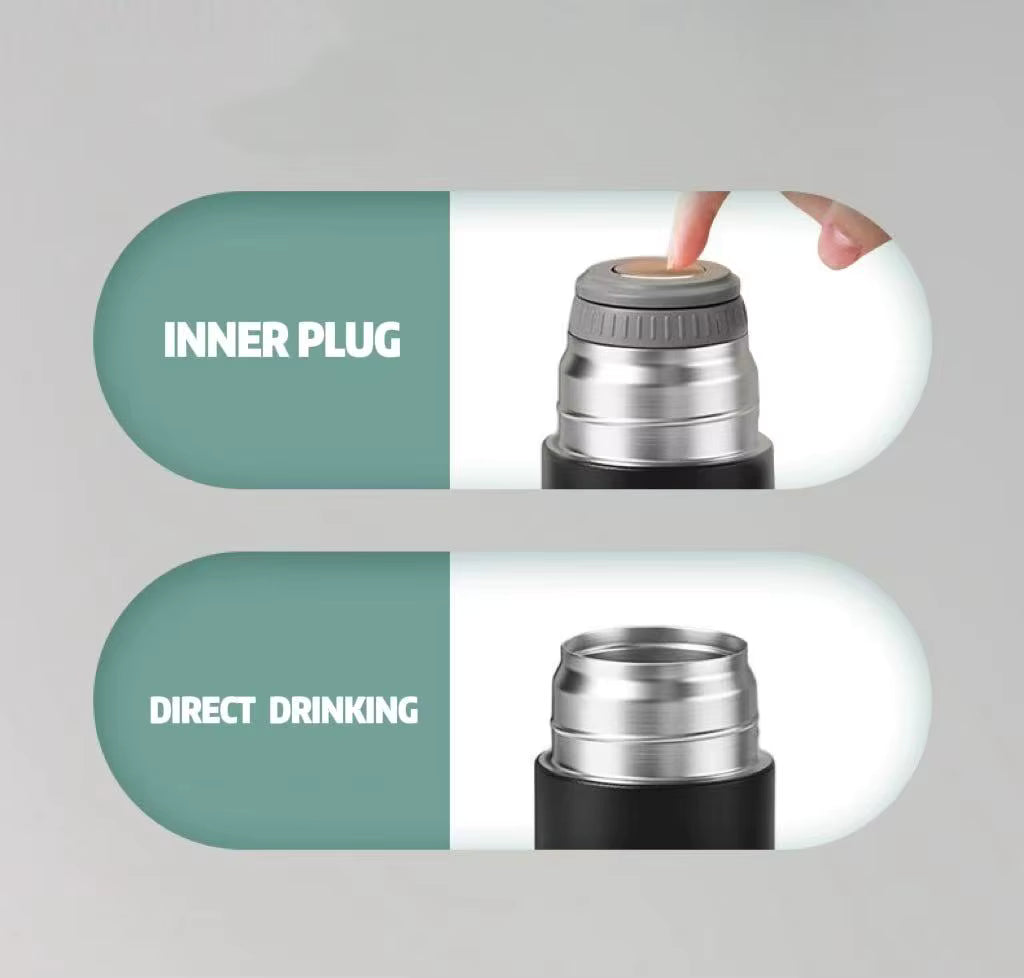 Rostfri Vattenflaska med 3 Muggar – Isolerad Termos med Handtag & Läckagesäkert Lock (500 ml)