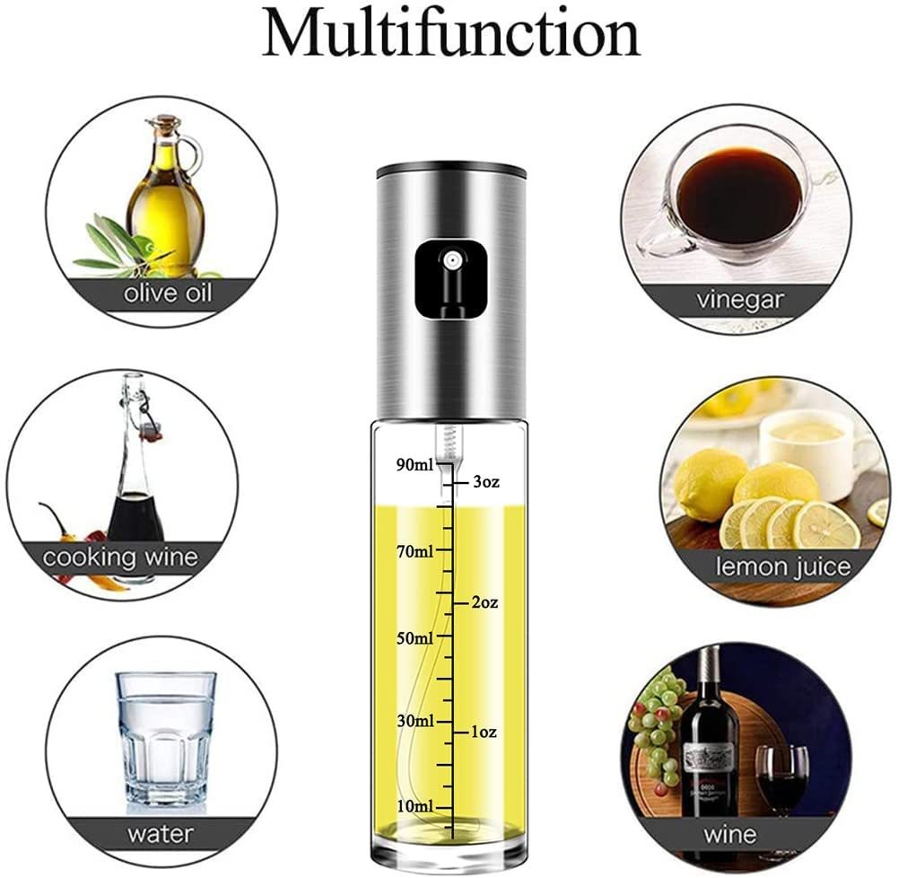 Premium 2-i-1 Oljeflaska i Glas med Sprayfunktion & Silikonpensel 100 ml