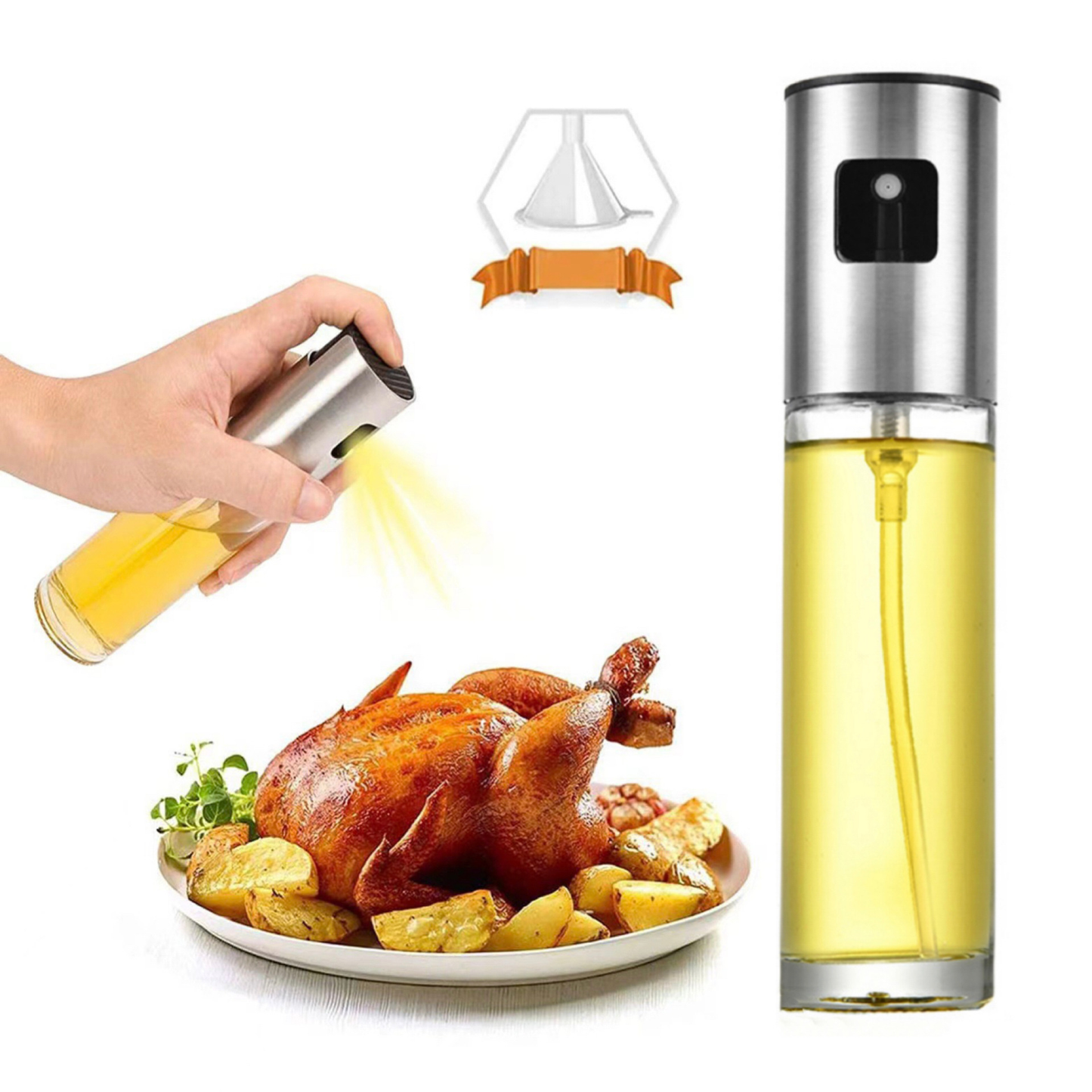 Premium 2-i-1 Oljeflaska i Glas med Sprayfunktion & Silikonpensel 100 ml