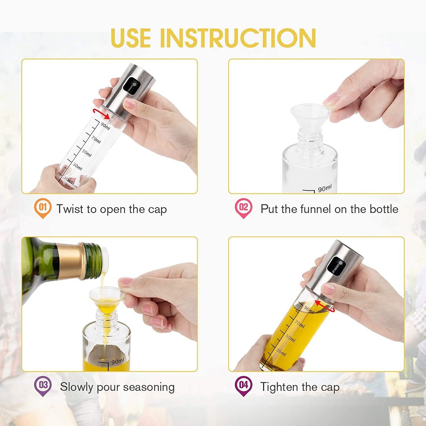 Premium 2-i-1 Oljeflaska i Glas med Sprayfunktion & Silikonpensel 100 ml