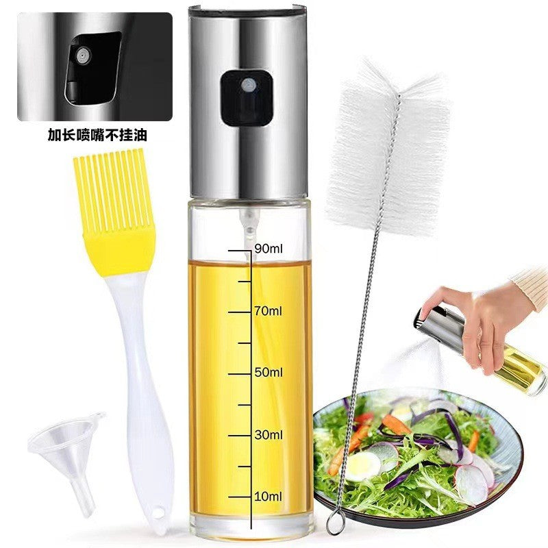 Premium 2-i-1 Oljeflaska i Glas med Sprayfunktion & Silikonpensel 100 ml