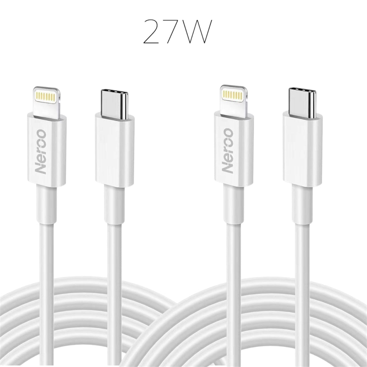 NEROO iPhone Laddare USB-C till Lightning Kabel 2m 3-Pack – Snabbladdare 27W för iPhone, iPad & AirPods
