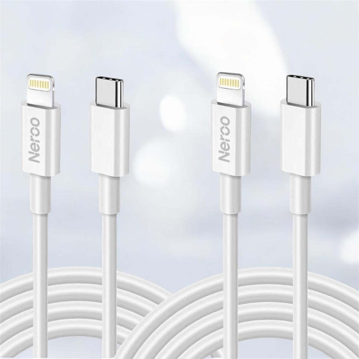 NEROO iPhone Laddare USB-C till Lightning Kabel 2m 3-Pack – Snabbladdare 27W för iPhone, iPad & AirPods