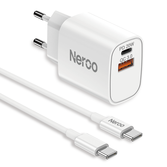 NEROO Fast Charging Set – USB-C to USB-C 60W (2m Cable + 20W Adapter)