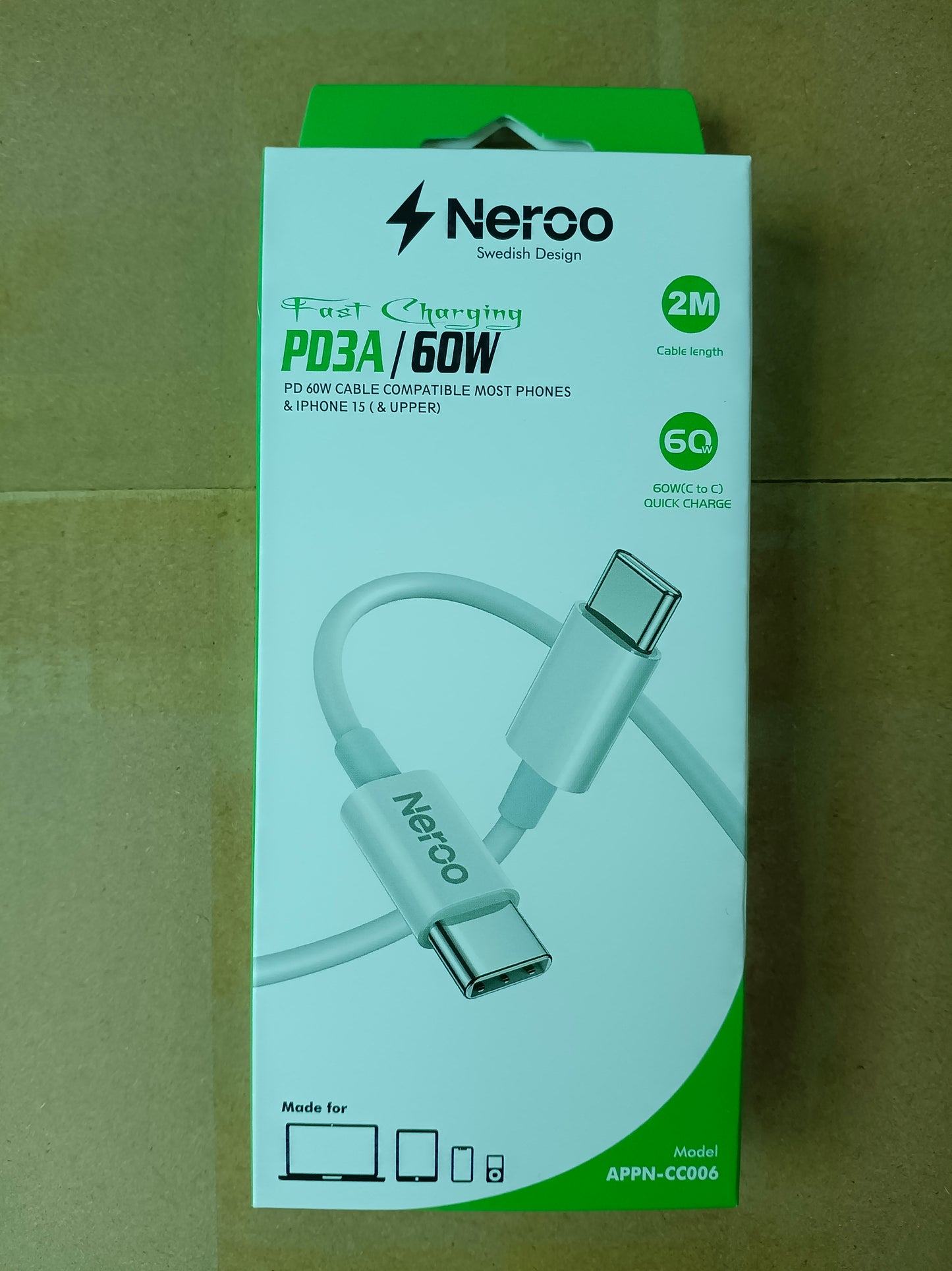 NEROO 10 Set Type-C till C Kabel 2M (Grossist)