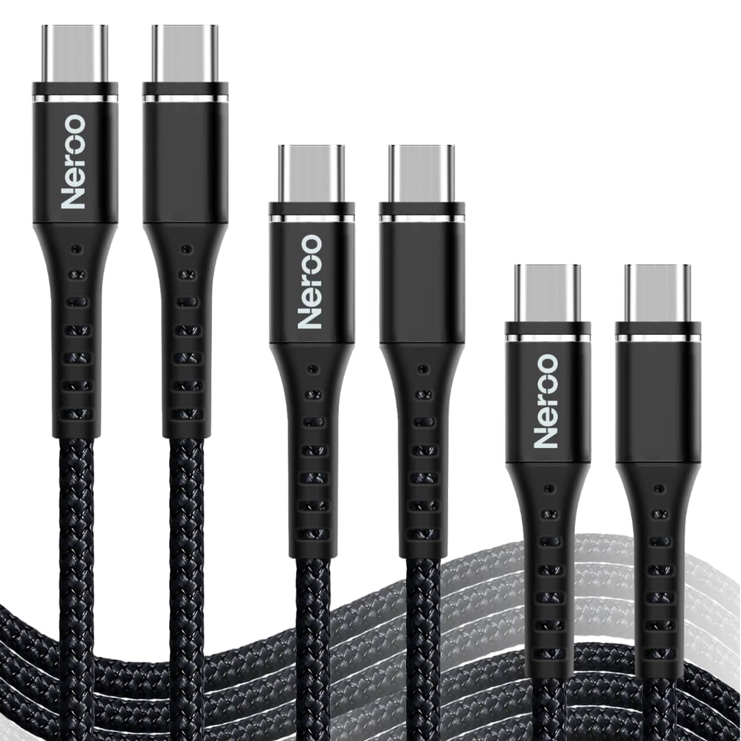 3-pack USB-C till USB-C Snabbladdningskablar 1.8 M  Nylonflätade  För iPhone 15 & Samsung