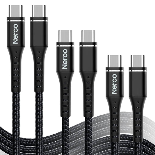 3-pack USB-C till USB-C Snabbladdningskablar 1.8 M  Nylonflätade  För iPhone 15 & Samsung